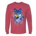 thumbnail image 2 of Wolf Painting Splatter Abstract Art Animal Lover Mens Long Sleeve Shirt, Vintage Heather Red, 2XL, 2 of 3