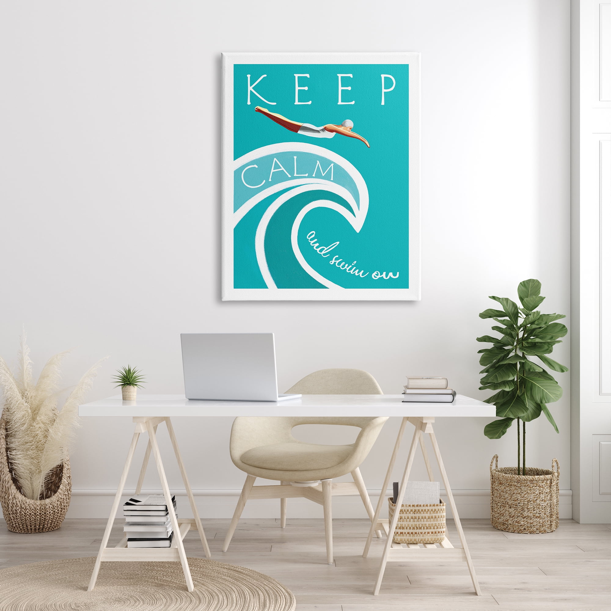 Stupell Industries Keep Calm Swim On Phrase Female Diver Blue Wave, 36 x 48, Designed by Elizabeth Tyndall