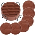 thumbnail image 5 of Drink Coasters Set of 6 with Holder, Silicone Coasters Tabletop Protection for Any Table Type, Wood, Glass, Stone Tables, Dishwasher Safe, Coasters for Drinks Fits Any Size of Drinking Glasses(Brown), 5 of 5