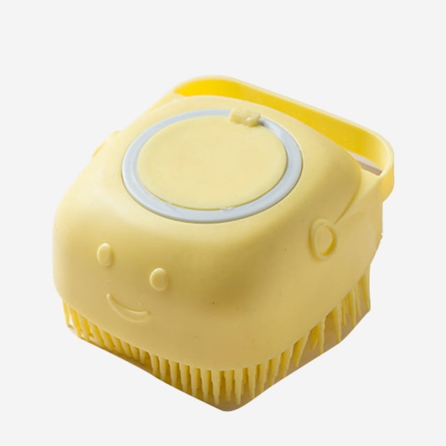 Cepillo multifuncional para mascotas, cómodo y de silicona, para ducha, para gatos y perros (amarillo)
