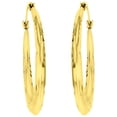 thumbnail image 3 of Decadence 14K Yellow Gold 2x26mm Round Diamond Cut Flower Hoop Earrings, 3 of 5