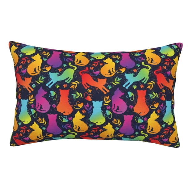 Fotbe Colorful Cats Funda de Almohada Decorativa Estilo Occidental, Lujo en Algodón, Fundas para Almohadas King, Cojín Estampado para Decoración del Hogar-14"x20"