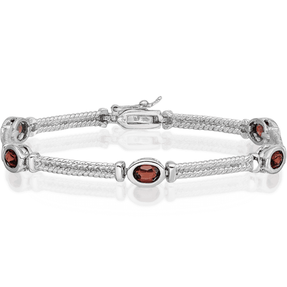 925 Sterling Silver Red Garnet Chain Gemstone Tennis Bracelet
