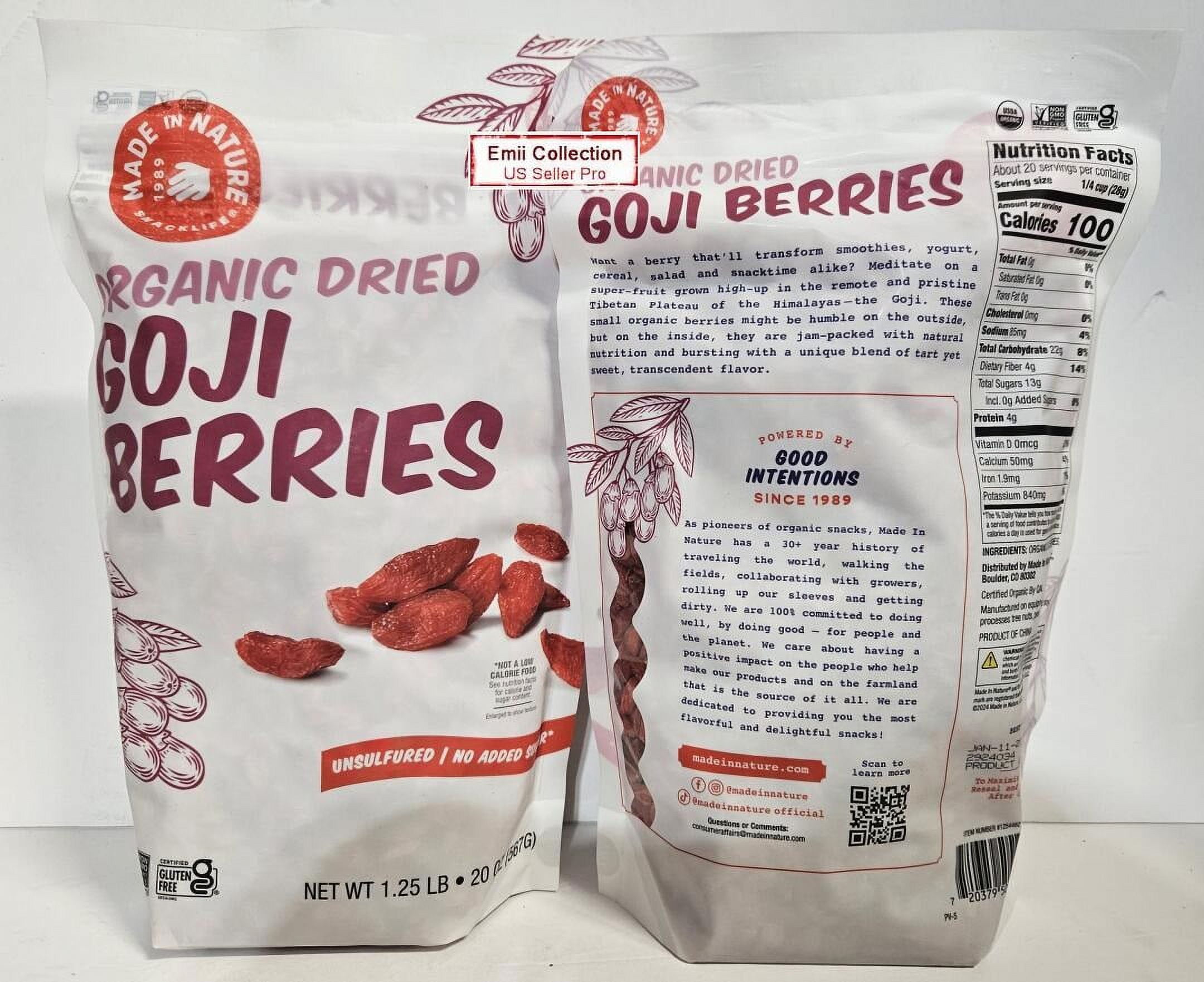 Made in Nature USDA Organic Goji Berries 20 oz 2-pack