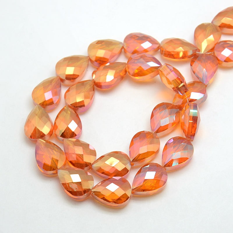 5 Strand Electroplate Crystal Glass Teardrop Beads Strands Faceted Color Plated Mixed Color 18x13x9mm Hole: 1mm about 40pcs/strand 28.3 inch