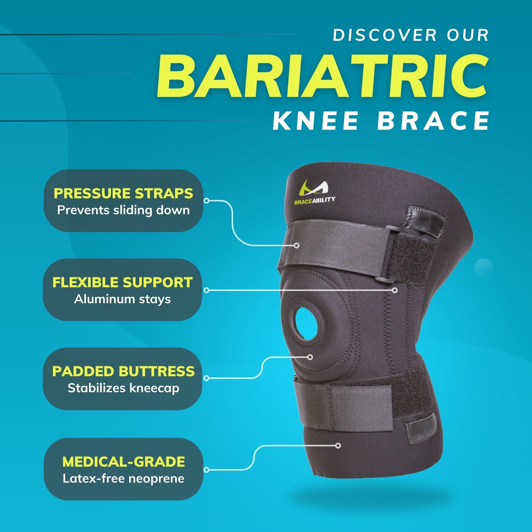 BraceAbility Plus Size Orthopedic Knee Brace with Side Stabilizers for Knee Pain and Instability 4XL