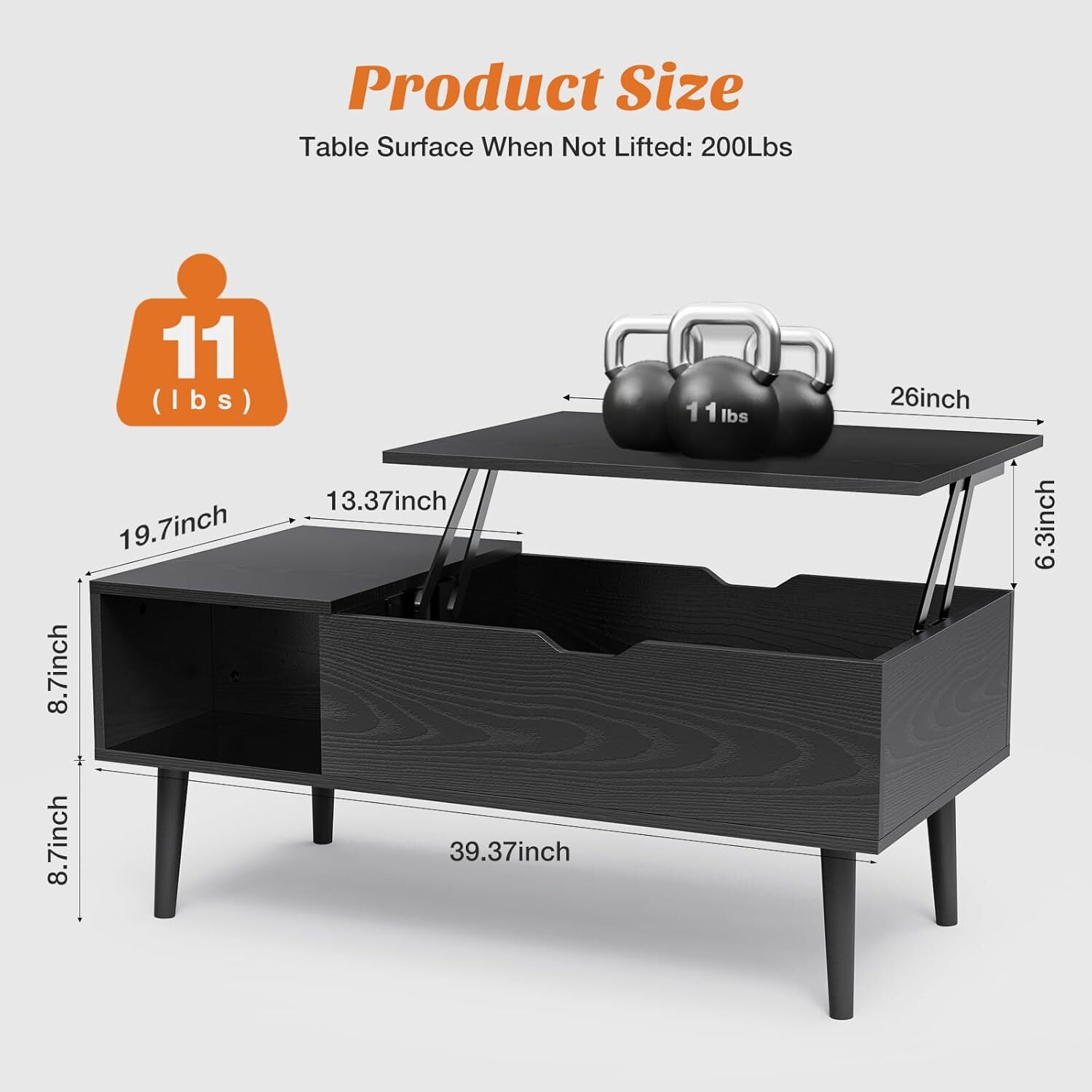 AENKYO Coffee Table, Lift Top Coffee Tables for Living Room with Storage Shelf and Hidden Compartment,Black