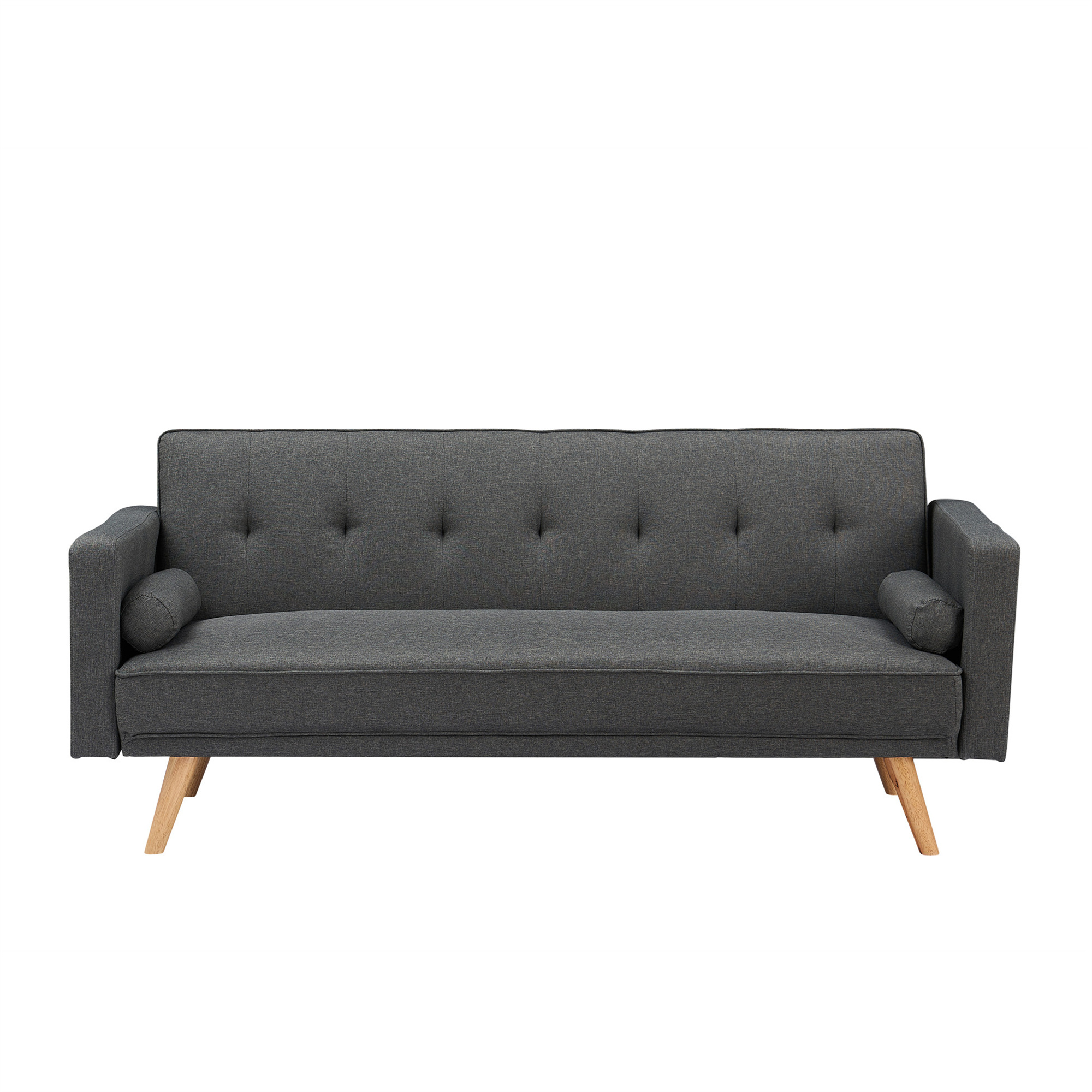Aukfa Convertible Futon Sofa Bed, Arm Couch for Home Office, Solid Wood Legs, 2 Pillows, Gray