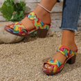 thumbnail image 3 of Rokment Womens Ethnic Retro Platform Slip on Dress Sandals Bohemian Beach Vintage Casual Leather Arch Support Chunky Block High Heels Slides Slippers for Vacation Pink Size 6, 3 of 6