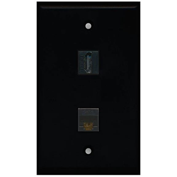 RiteAV - Black 1 Port HDMI 1 Port Cat6 Ethernet Black Wall Plate