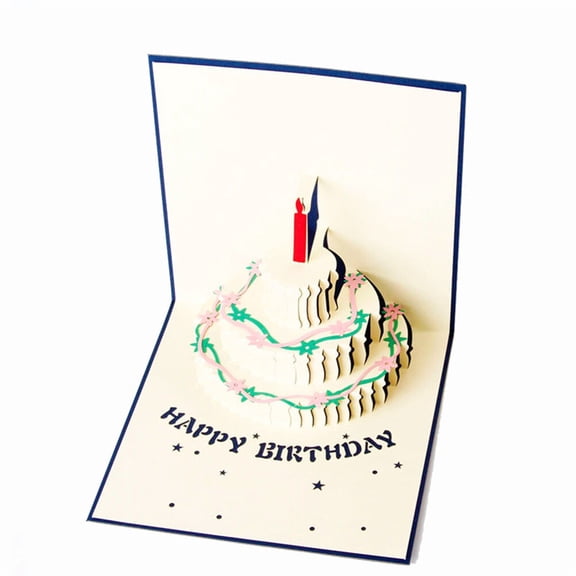 GOOHOCHY 3D Colorful Birthday Cake Up Greeting Cards (Blue)