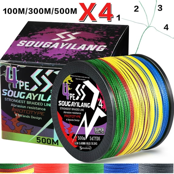 Sougayilang 4 Strands Braided Fishing Line 100/300/500M 18-88LB Multifilament Super Strong PE Line