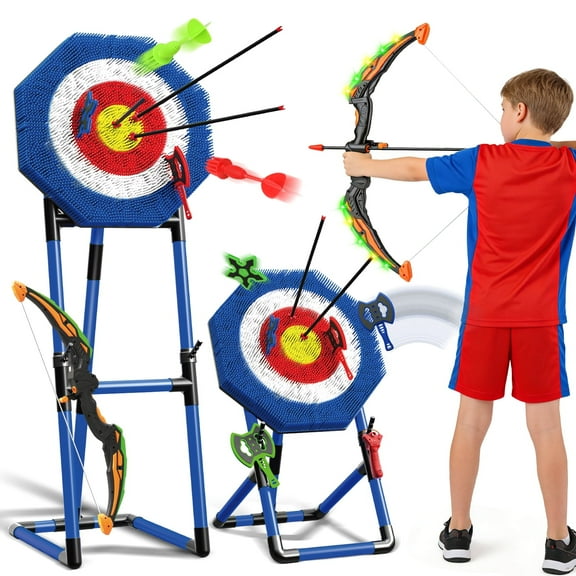 Beefunni Throwing Target Game Set, Dart & Axe Throwing Game Toy Set with Bristle Dartboard, Bow and Arrow Toys, Indoor & Outdoor Game, Birthday Gift for Kids