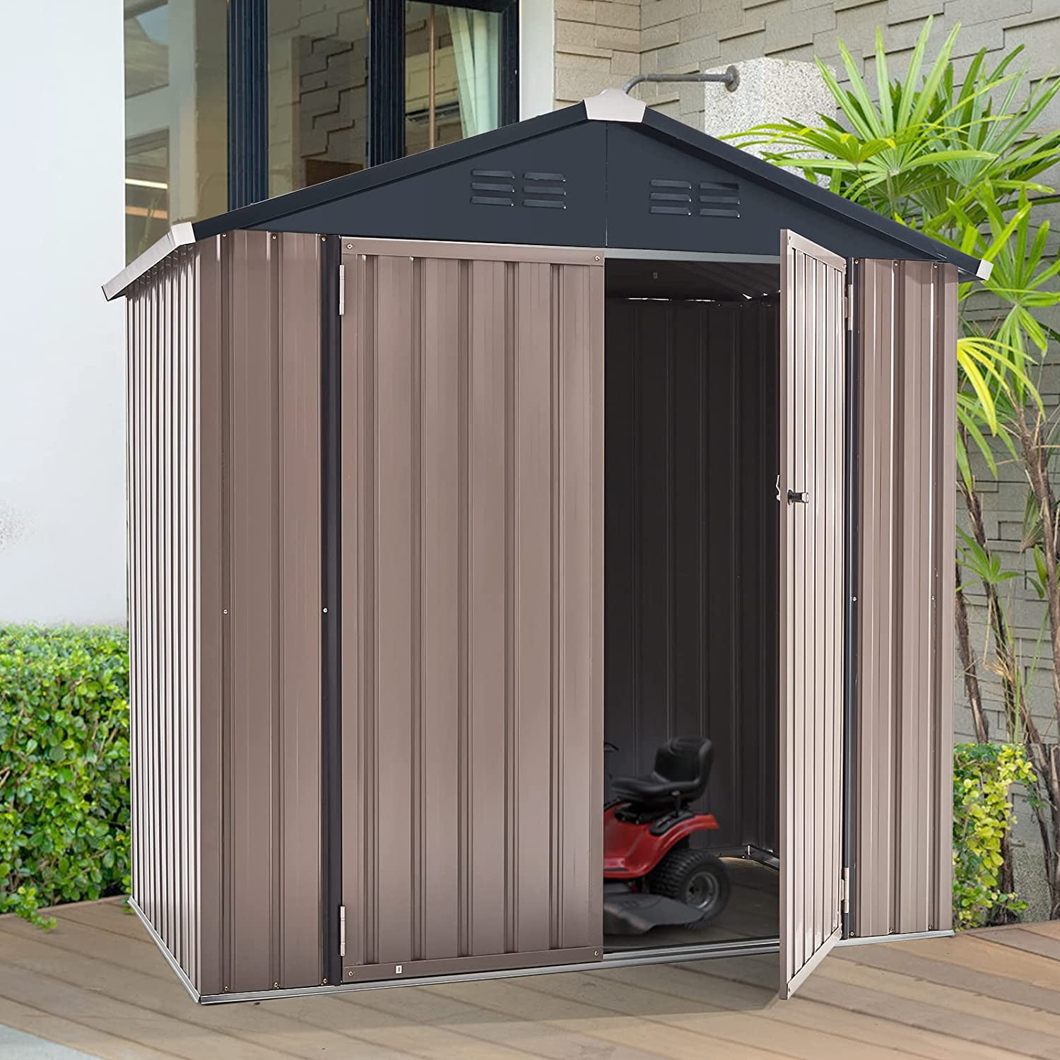 AECOJOY 6.44 x 5.90 ft. Metal and Plastic Storage Shed with Lockable Door,  Gray and Black - Walmart.com