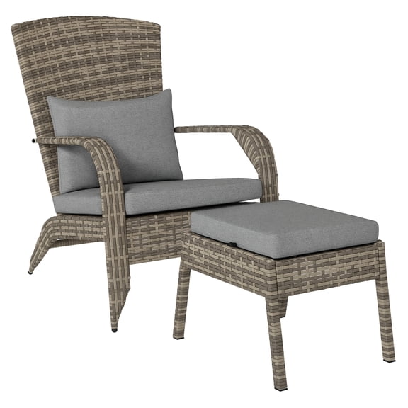 Wicker Adirondack Chair Set with Ottoman & Cushions, Gray Patio Furniture
