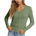 thumbnail image 2 of VISALY Cropped Cardigan Thin Cardigans Lightweight Cardigans Knit Long Sleeve V Neck Button Down Ladies Fashion 2025 Summer Casual Open Front Cardigan Trendy Sweaters Beach Cardigan Blackish Green S, 2 of 7
