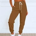 thumbnail image 2 of WTXUE Sweatpants, Scrub Pants Women's Solid Color Casual Sports Tie Up Waist with Sweater Material Pants, Slacks Pantalones De Mujer, Brown, 2 of 4