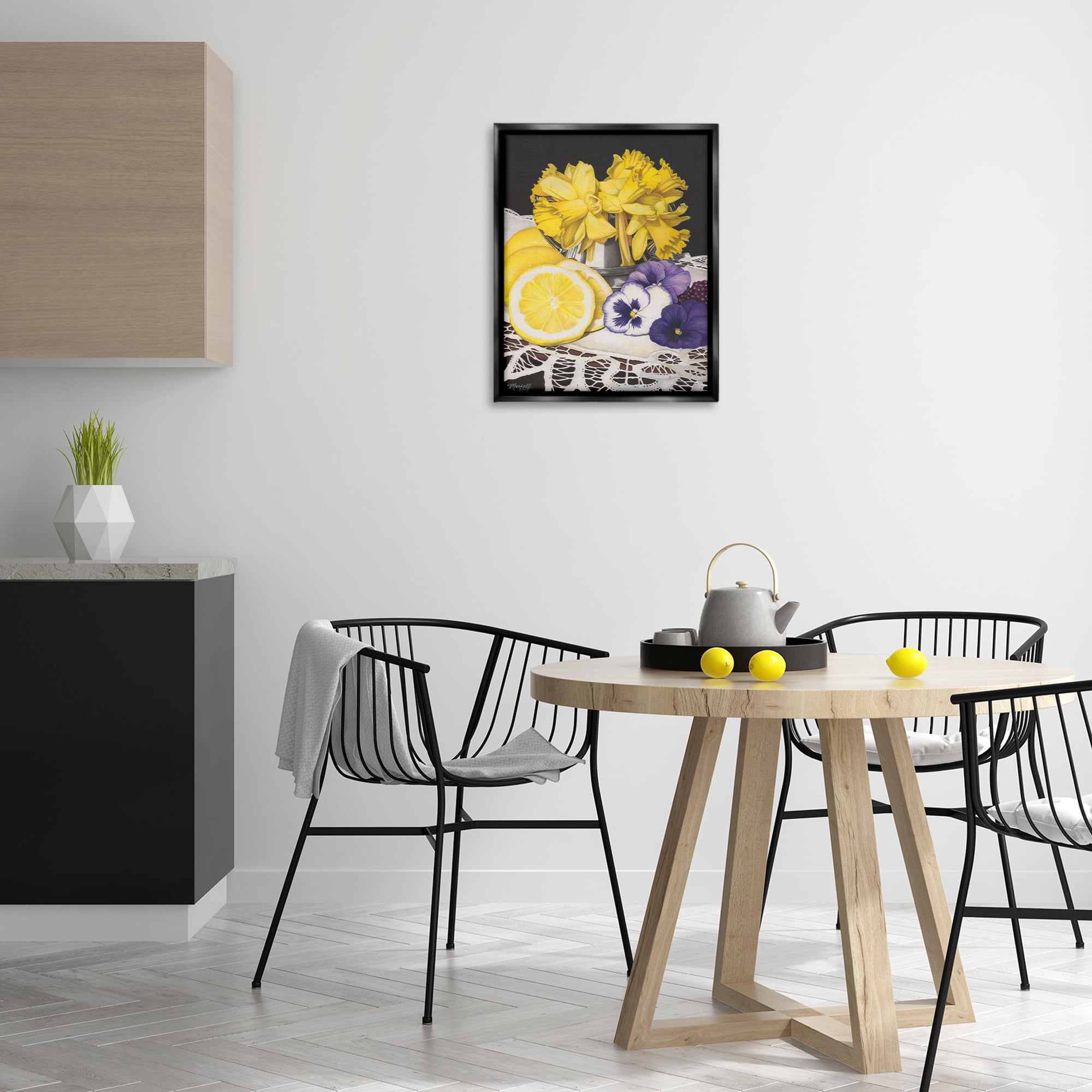 Stupell Industries Daffodils & Lemons Still Life Food & Beverage Painting Black Floater Framed Art Print Wall Art, 17 x 21