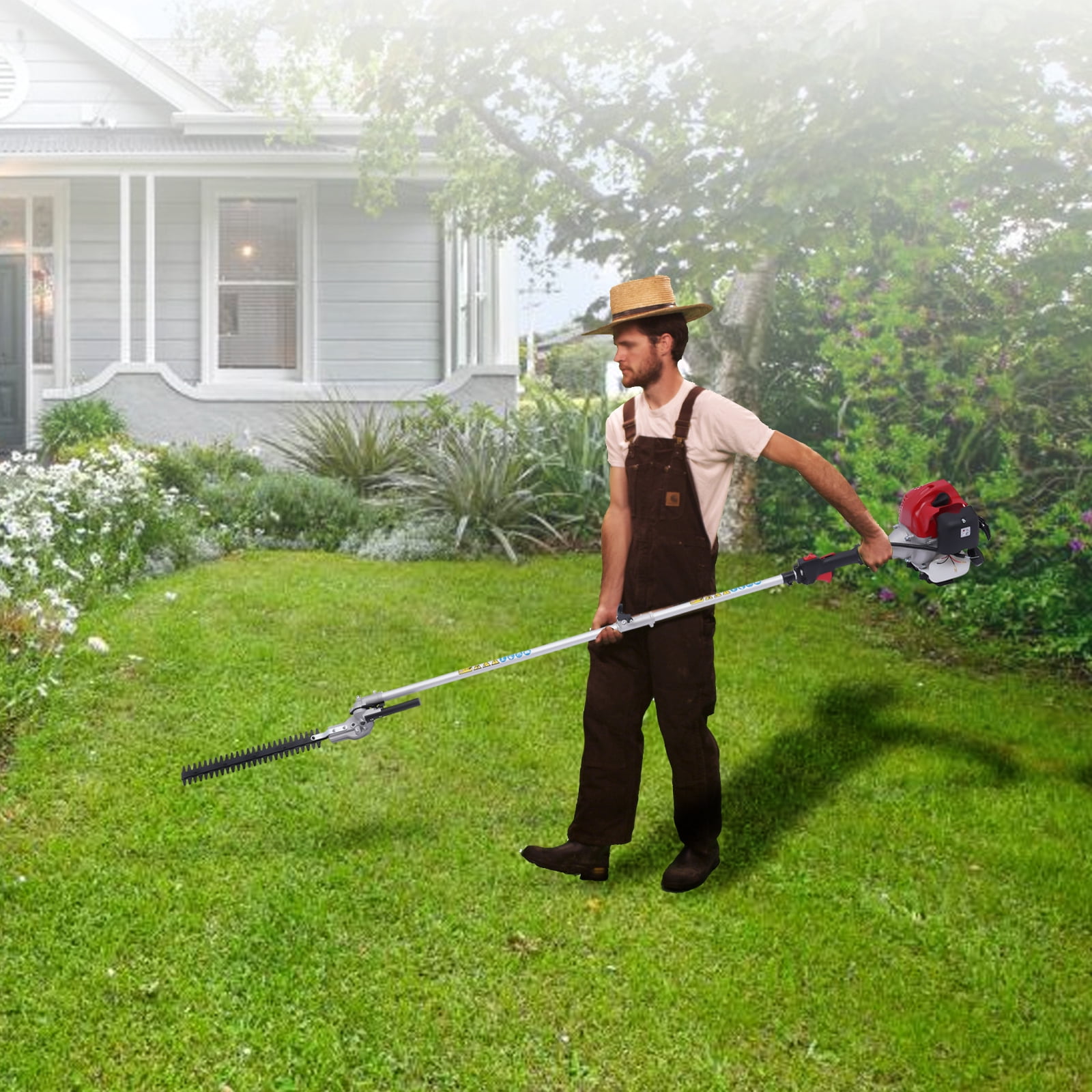 Aiqidi 51.7CC 2-Stroke Gas Hedge Trimmer Brush Cutter Pole Saw Lawn Edge Cutter 4 in 1 Grass Trimmer Grass Wacker Weed Eater Lawn Mower Chainsaw 1.4KW 6500Rpm