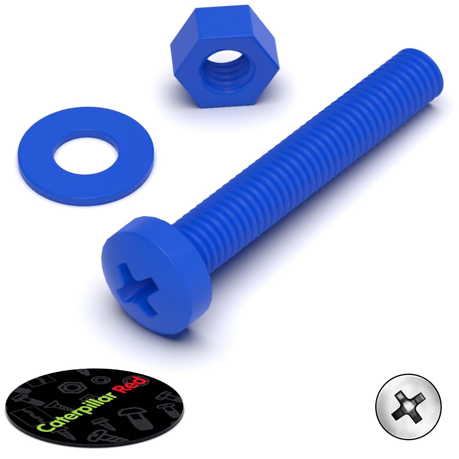 20 x Blue Pan Head Screws Polypropylene (PP) Plastic Nuts and Bolts, M3 x 20mm, Washers, (3/32 x 25/32 in)