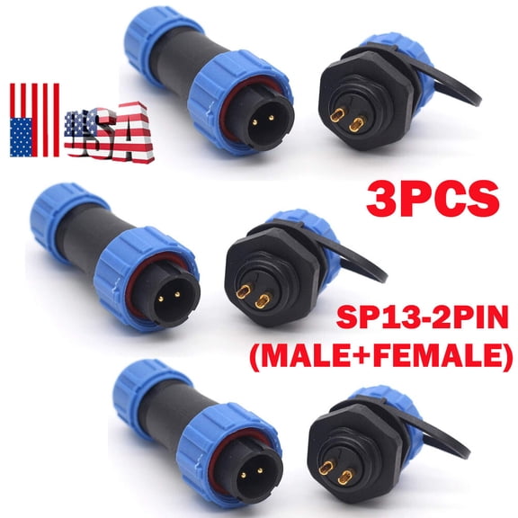 3x SP13 2Pin IP67 Electrical Waterproof 2 Wire Connector Power Cable Plug Socket
