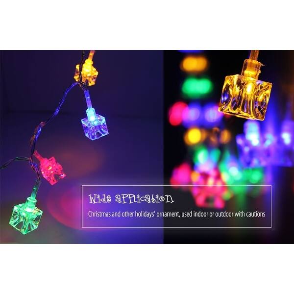 Battery Operated Ice Cube LED Christmas String Lights-Multi Color String Light, 2 Work Modes Battery Box, 7.3ft Length 20 Cubes
