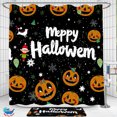 thumbnail image 1 of Whimsical Black Shower Curtain with 'Meppy Hallowem' & Fun Halloween Patterns, 1 of 4