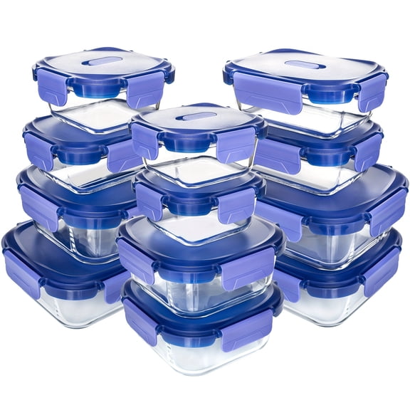 24-Piece Glass Food Storage Containers - Airtight Leakproof Containers | Microwave & Freezer Safe | Stackable Meal Prep Set