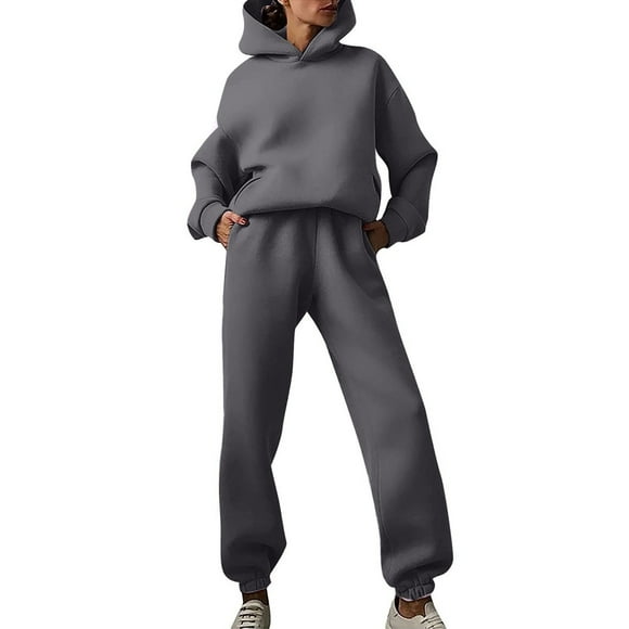 CILENON Women's Travel Outfits Women Solid Solor Casual Fashion Long Pants With Thick Long Sleeve Hoodie Suit Womens Sweatsuits 2 Piece Set Airplane Travel Outfits for Women (Gray,S)