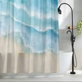 thumbnail image 2 of Blue Beige Waves Long Shower Curtain Set, Waterproof Shower Curtains for Bathroom, Summer Beach Coastal Nautical Ocean Washable Fabric Bath Curtain for Bathtub Decoration with Hooks 72x84 Inches, 2 of 9