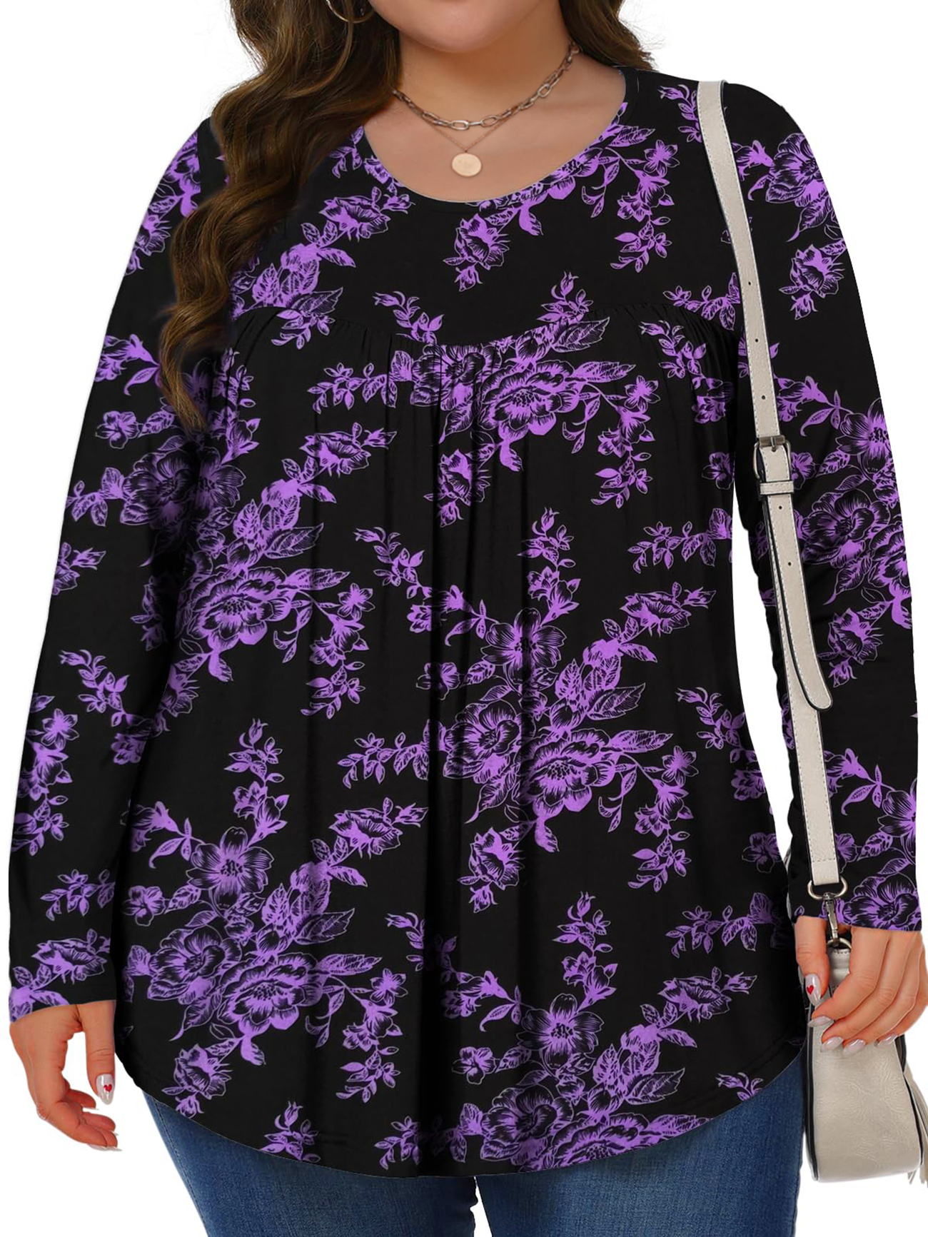 Fantaslook Women's Plus Size Floral Long Sleeve Tunic Blouse photo 2