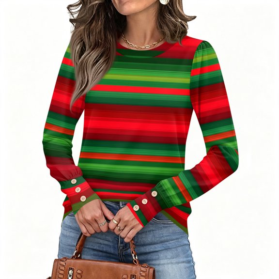 Women'S Striped Long Sleeve Crew Neck Sweatshirt Pullover Top Loose Fit Casual Fall Going-Out Lounge Outfits