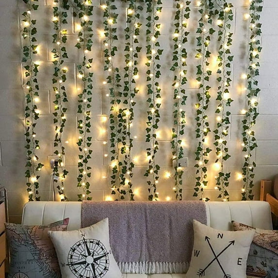 DYstyle 7.2ft Artificial Green Leaf Vine LED String Lights 25 LEDs Battery Powered Green Leaves Vine Garland Plant Fairy Light for Valentine's Wedding Bedroom Party Garden Indoor Decoration