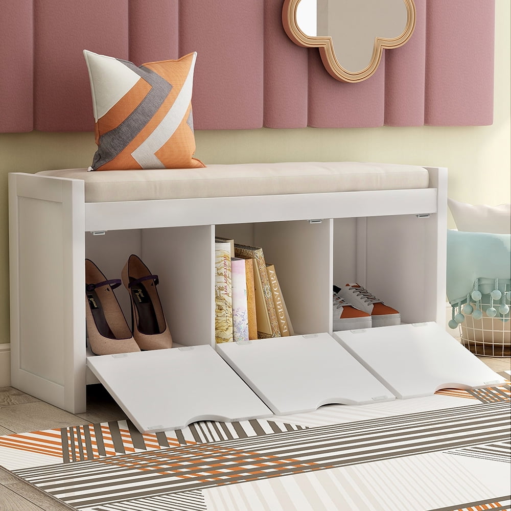 Lowestbest Home Classic Solid Pine Storage Bench, 3-Cube Organizer Storage Bench with Removable Cushion for Living Room, White Lowestbest Home Classic Solid Pine Storage Bench, 3-Cube Organizer Storage Bench with Removable Cushion for Living Room, White