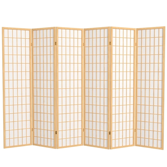 6 ft. Tall Window Pane Shoji Screen - Natural - 6 Panels