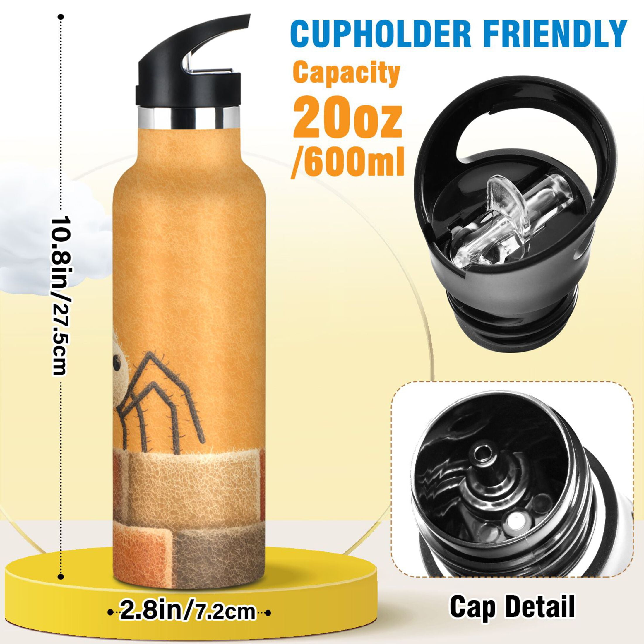 600ML Stainless Steel Insulated Cup Sports Water Bottle Portable Thermos Cup Water Glasses Insulated Tumblers Convenient and Durable A Cute Spider