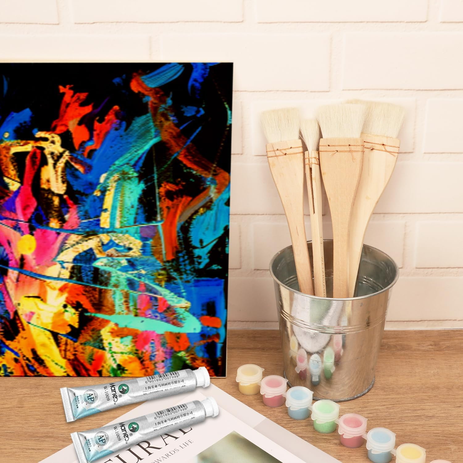 ABCISI 12 Pack Hake Brush, 1in / 1.5 in / 2in / 2.5in Flat Hake Brushes Set, Crafted with Premium Goat Hair Bristles, Ideal for Watercolor, Wash, Ceramic and Pottery Painting