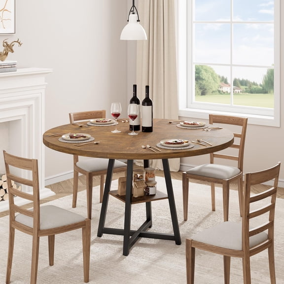 Accreate 47'' Round Dining Table for 4, Farmhouse Kitchen Table, Metal Leg Modern Dining Table, Small Space Round Table for Kitchen Dining Room