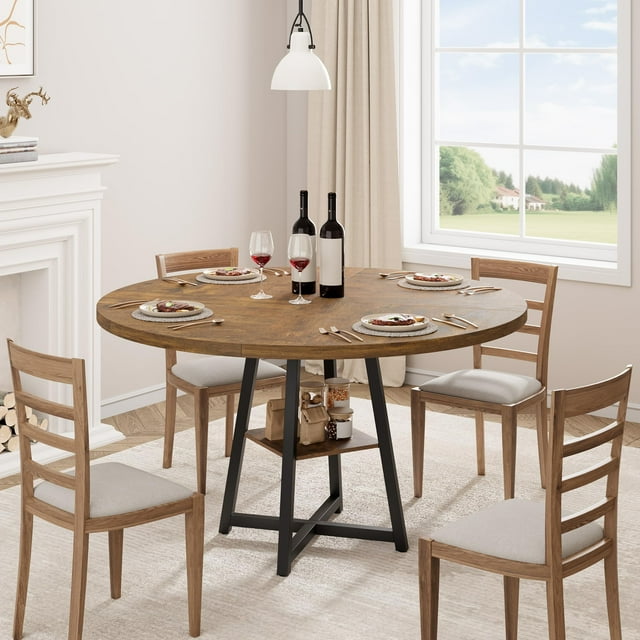 Yeshouse Mesa de comedor redonda de 47'' para 4 personas, mesa de cocina rústica, mesa de comedor moderna con patas de metal, mesa redonda para espacios pequeños para cocina y comedor