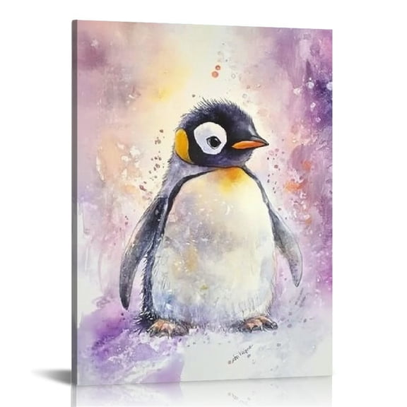 Creowell Penguin Watercolor Painting Canvas Art Prints Home Decor 12x16in