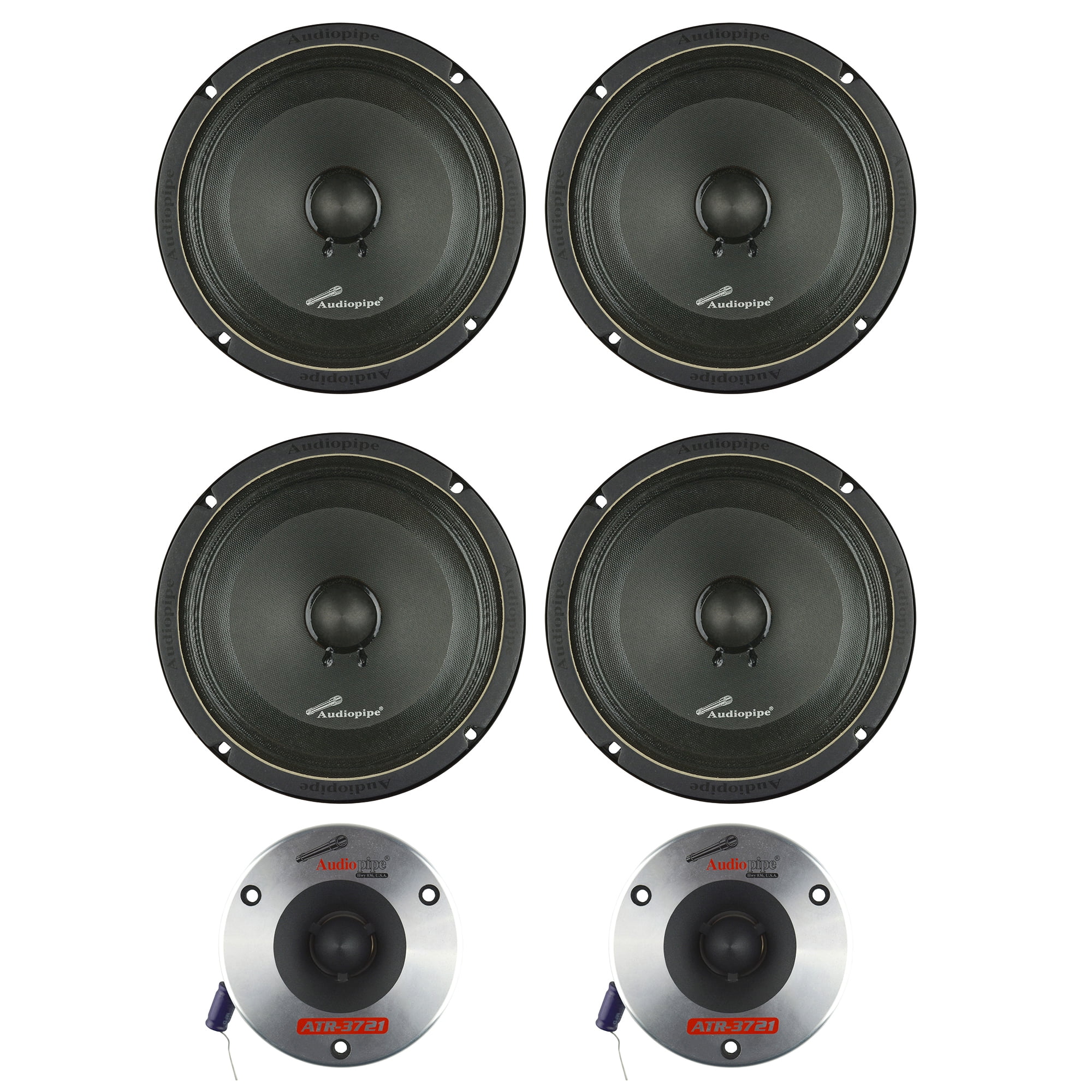 Audiopipe Car Audio Package w/4 8" Midwoofer Speakers & 2 3.75