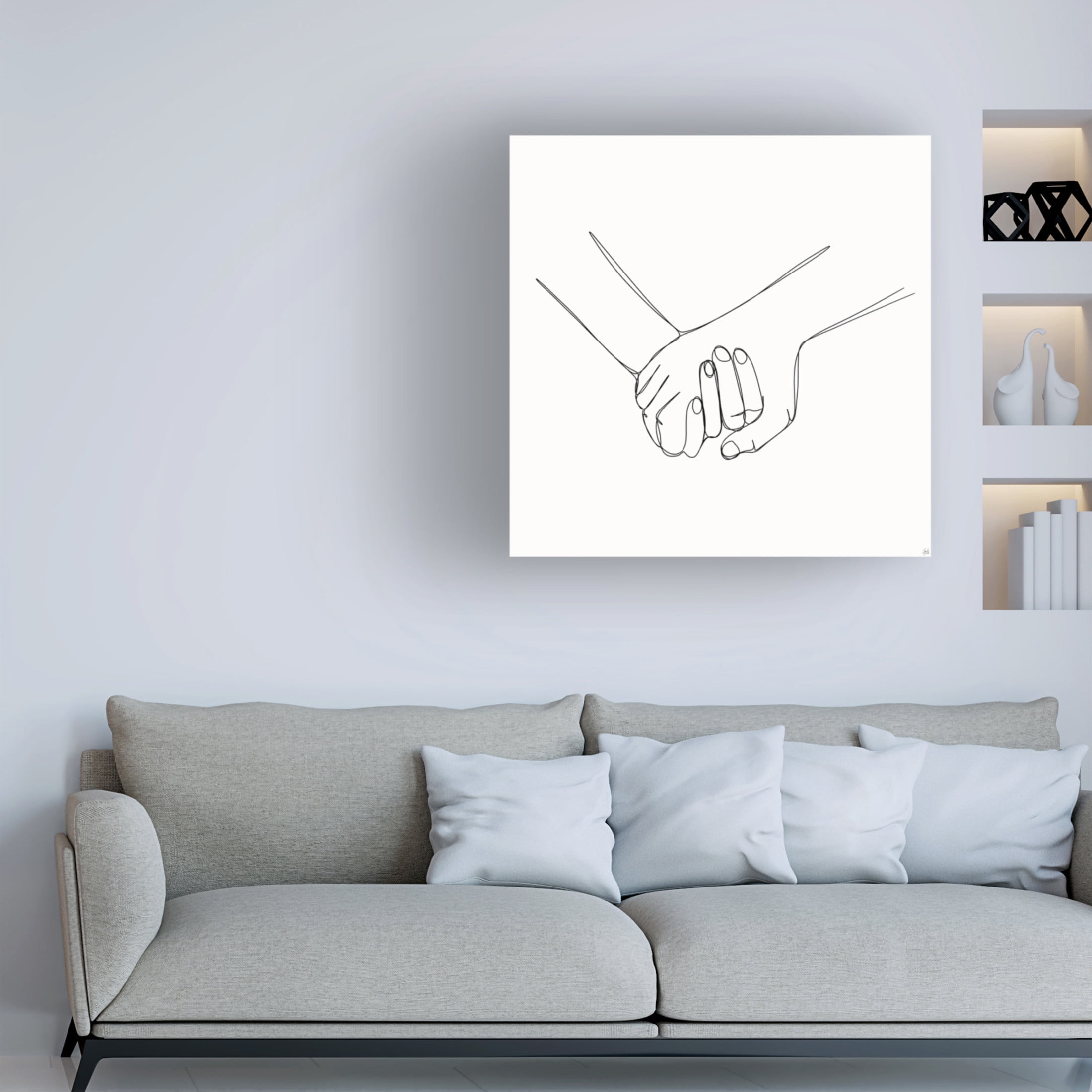 Canvas Wall Art - Line and Brush 'Holding Hands 2' Wall Art for Living Room, Bedroom, or Office Décor by Trademark Fine Art - 14 x 14 Inches
