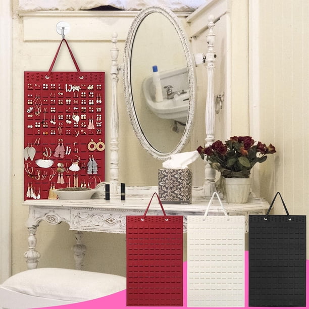 Organizador colgante de bolsa de almacenamiento para joyas - Portapuertas de pared de lana 57x35cm para 300 piezas, beige/negro/rojo