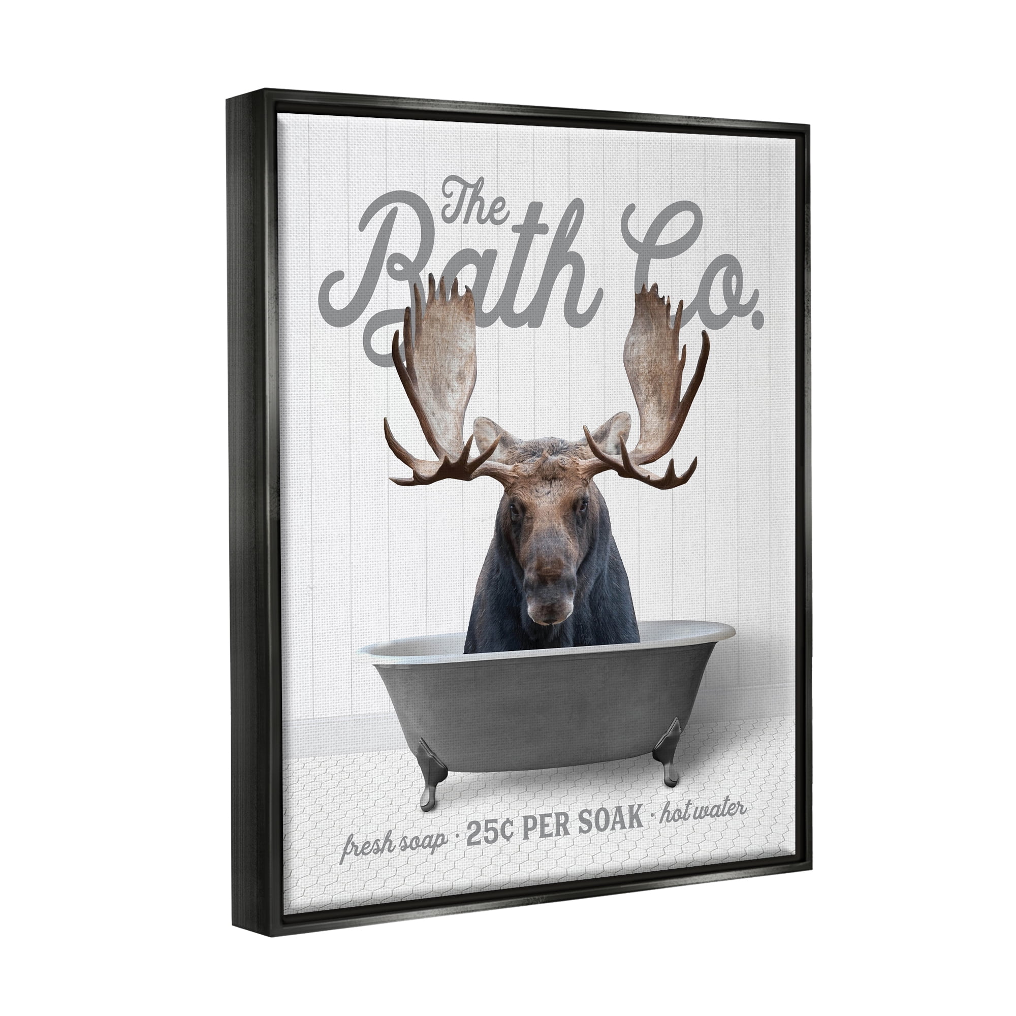 Stupell Industries Moose in Tub Animals & Insects Painting Black Floater Framed Art Print Wall Art, 25 x 31