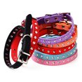 thumbnail image 4 of Flmtop Réglable Chat Chien Strass Cloutés Boucle Col Simili Cuir Sangle de Cou Rose, 4 of 9