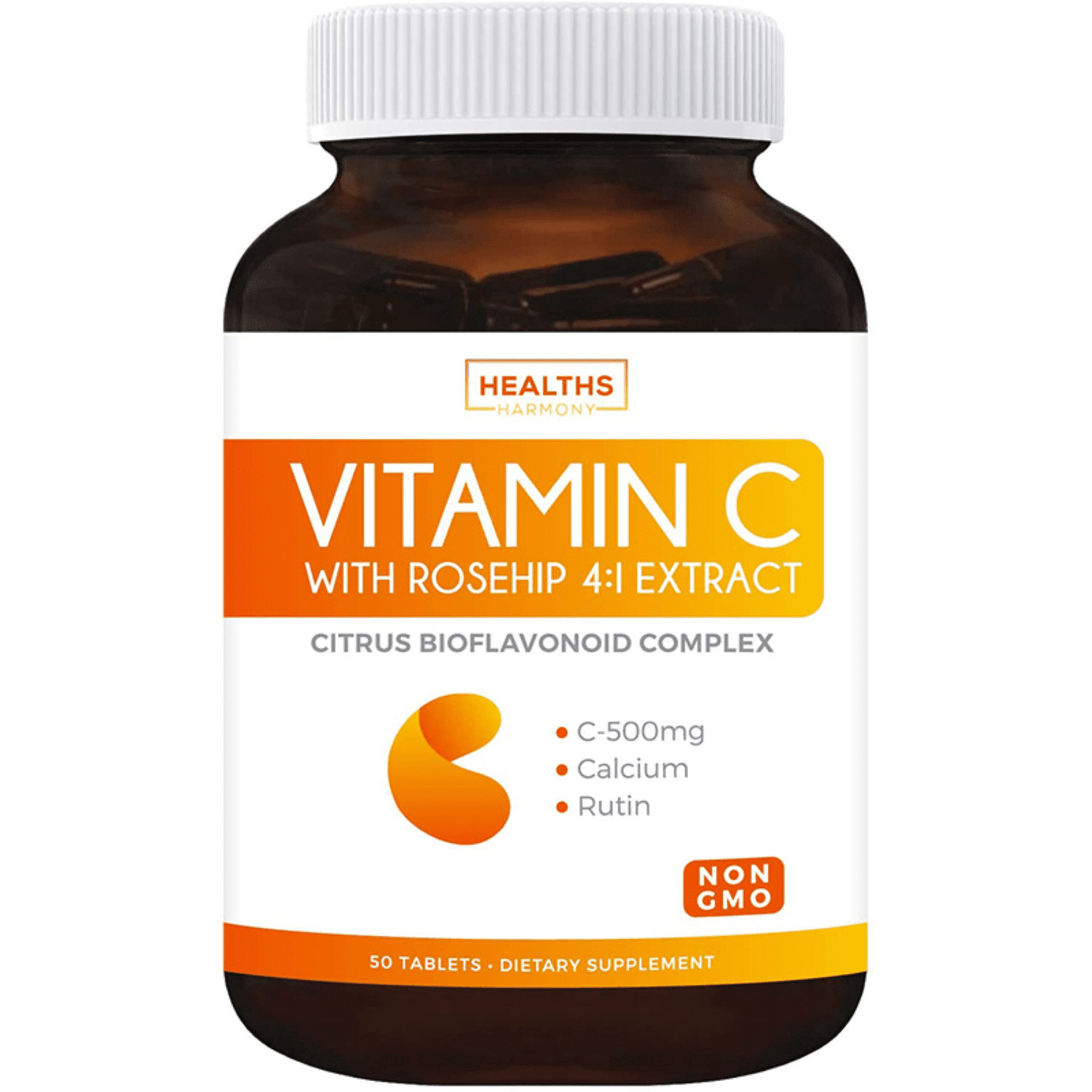 Vitamin C Immune Support with 41 Rose Hip Extract (NonGMO) Fortified with Calcium, Rutin