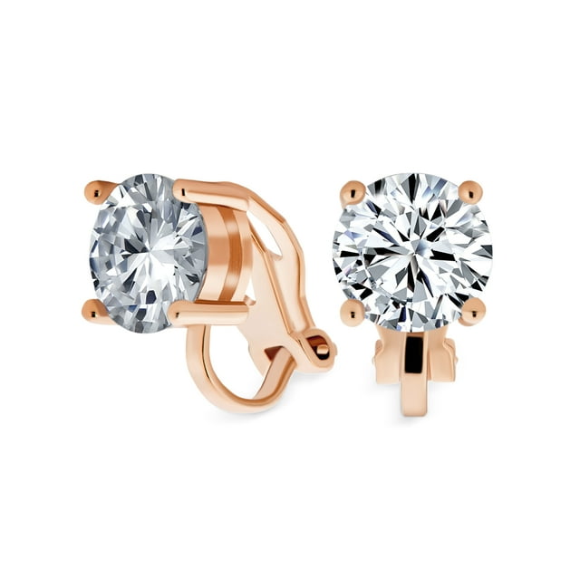 2CT Boucles d'Oreilles Solitaire Rondes en Zircon Cubique CZ à Clip pour Femmes en Laiton Plaqué Or Rose