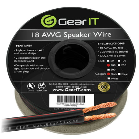 18 Gauge Speaker Wire, GearIT 200 ft 18AWG Premium Speaker Wires for Home Theater and Car Audio Installation High Quality Wire, (Best Gauge Speaker Wire For Home Theater)
