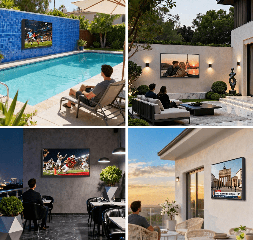 55'' Outdoor Smart TV, 4K UHD Smart TV 2500nits High Brightness TV, IP65 Waterproof with Dolby Atmos, Voice Assistant Remote, Chromecast for Full Sun