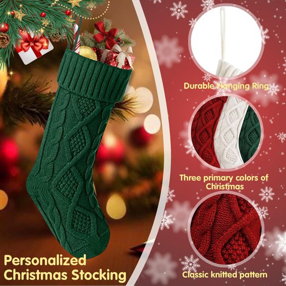 1 Pcs Personalized Christmas Stocking,18 Inches Knit Christmas Stockings,Knit Stockings Christmas,Large Size Cable Knitted Stocking for Gifts and Decorations for Home Festive Christmas Parties